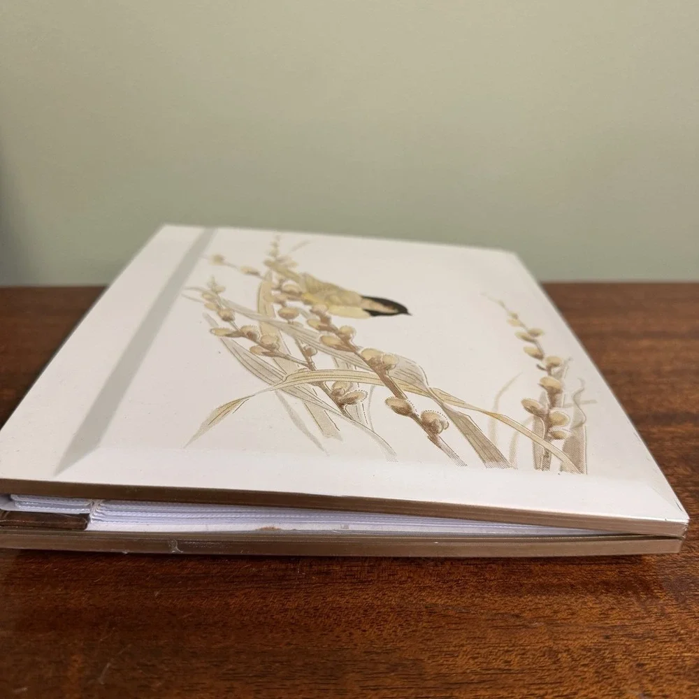 Vintage Otagiri Japan Lacquerware Bird Photo Album Book White Ivory Chickadee